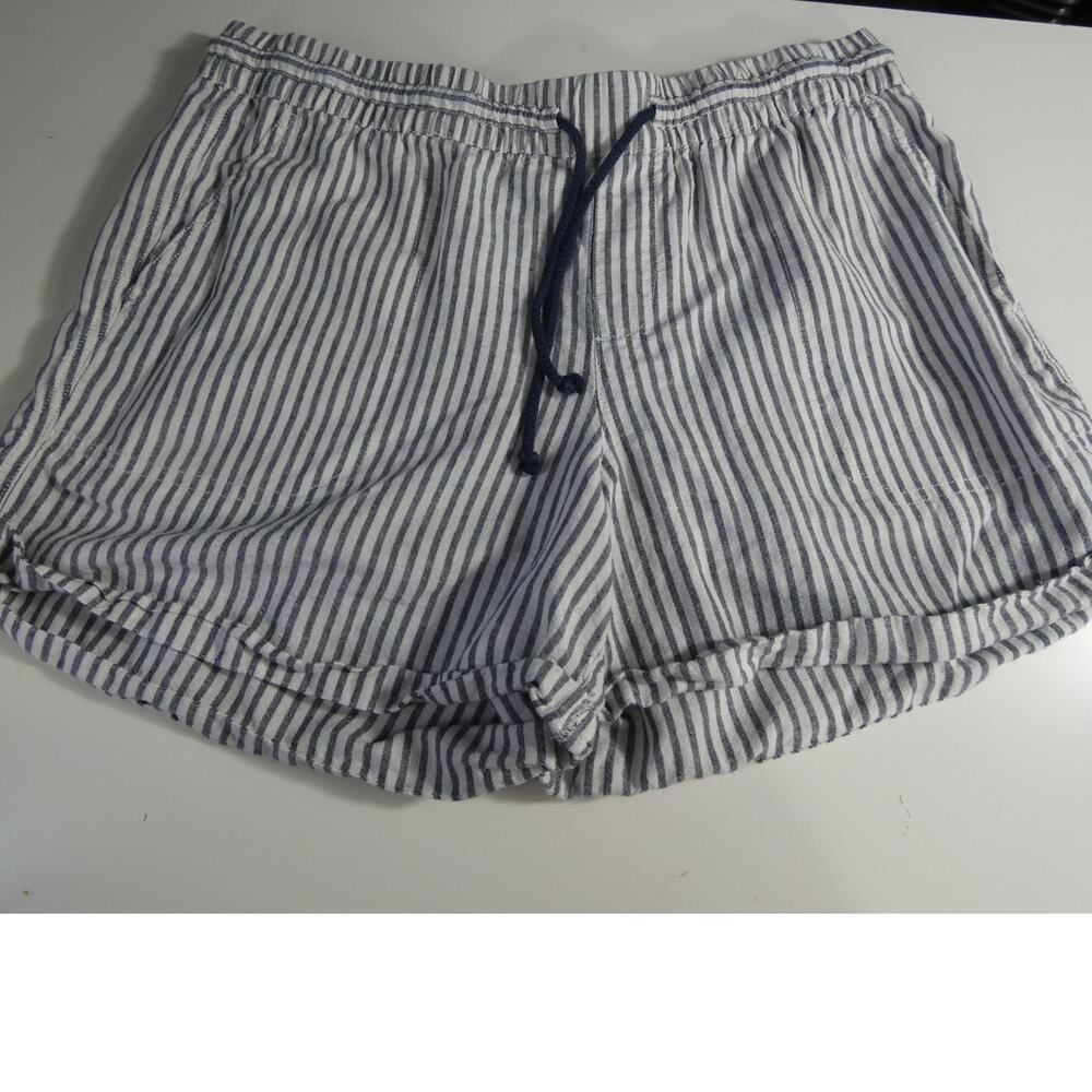 Nautica XL Women's Linen Blend Striped Drawstring Cuffed Shorts Beachy Coastal